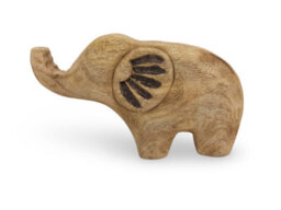 Mango Wood Elephant Sculpture - Hand-Carved Decorative Ornament For Home Accessories - Natural Finish - 37X25X7Cm