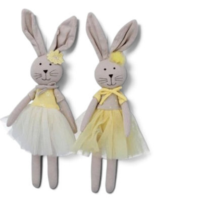 Gisela Graham Easter Dressed Pair Of Embroidered Rabbit Decorations In Tutus, Set Of 2 - 30 X 9 Cm