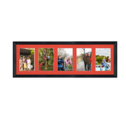 AK Frames 26X8 Black Classic Multi Photo Frame With Poppy Red Mount - Holds 5 Apertures (5X) 6X4 Photos - thumbnail 1