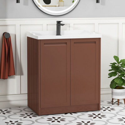 Royal Bathrooms Elmore 700mm Floor Standing 2 Door Bathroom Vanity Unit With Traditional Ceramic Basin Sink - Terracotta Clay - image 1