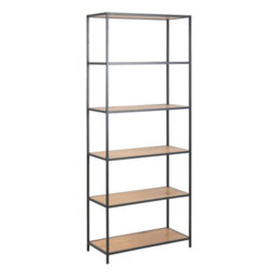 Wyld Haus El Paso Tall Black Metal Bookcase With 5 Wild Oak-Effect Shelves - thumbnail 2
