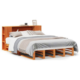 Berkfield Bookcase Bed Without Mattress Wax Brown 135X190 Cm Double Solid Wood - thumbnail 2