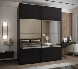 Arte Sophisticated Black Trosa Iv Sliding Door Wardrobe H2450mm W2000mm D640mm Mirrored Doors, Ten Shelves, Hanging Rail - thumbnail 2