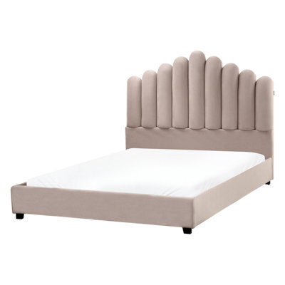 Beliani Bed Velvet Vincennes 140 X 200 Cm (Eu Double) Taupe - image 1