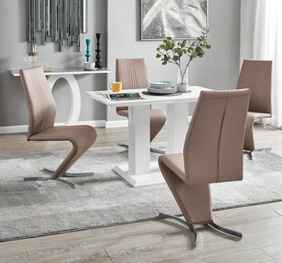 Furniturebox Uk 4 Seater Dining Set - Imperia White High Gloss Dining Table And Chairs - 4 Cappuccino Beige Willow Chairs - image 1