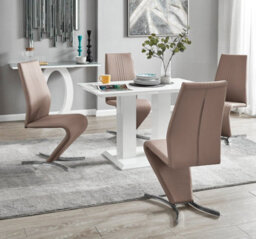 Furniturebox Uk 4 Seater Dining Set - Imperia White High Gloss Dining Table And Chairs - 4 Cappuccino Beige Willow Chairs - thumbnail 1