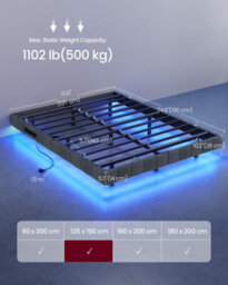 Vasagle Double Floating Bed Frame With Led Lighting, Upholstered Sides, Charging Ports, Metal Platform Bed, Grey - thumbnail 7