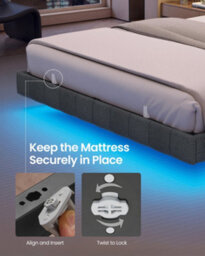 Vasagle Double Floating Bed Frame With Led Lighting, Upholstered Sides, Charging Ports, Metal Platform Bed, Grey - thumbnail 6
