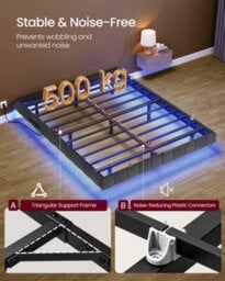 Vasagle Double Floating Bed Frame With Led Lighting, Upholstered Sides, Charging Ports, Metal Platform Bed, Grey - thumbnail 5