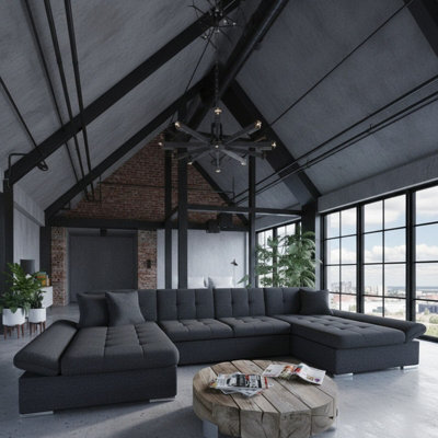 Alia Living Room Sleeper Corner Sofa Polyurethane Foam Wave Spring Wood Frame 360X160X75Cm Graphite - image 1