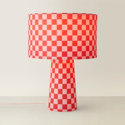Valuelights Pritchard Pink Checkerboard Drum Shade Full Fabric Table Lamp - image 1