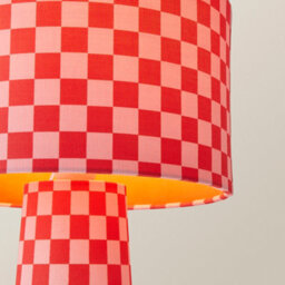 Valuelights Pritchard Pink Checkerboard Drum Shade Full Fabric Table Lamp - thumbnail 3