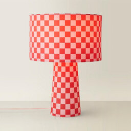 Valuelights Pritchard Pink Checkerboard Drum Shade Full Fabric Table Lamp
