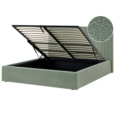 Beliani Ottoman Bed Vion Boucle Green 160 X 200 Cm (Eu King Size) - image 1