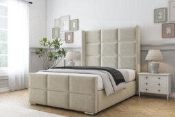 "Sloomy Beaumont Cream Plush Bed Frame With Mattress With 50""  Upholstered Wingback Headboard 4' Small Double" - thumbnail 2