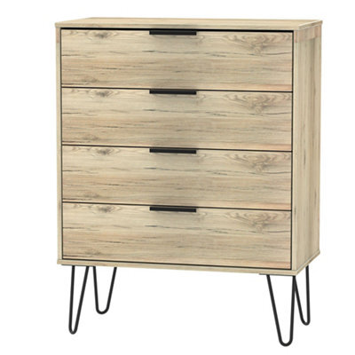 Ready Assembled Matt Oak Effect 4 Drawer Chest Of Drawers (H)910mm (W)765mm (D)395mm - image 1