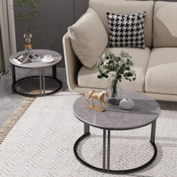 Fativo 70Cmw Coffee Table Set Of 2 Nesting Accent Tables Grey Sintered Stone Marble Top Stacking Side Desk - thumbnail 6