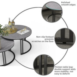 Fativo 70Cmw Coffee Table Set Of 2 Nesting Accent Tables Grey Sintered Stone Marble Top Stacking Side Desk - thumbnail 3