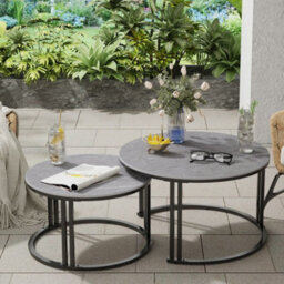 Fativo 70Cmw Coffee Table Set Of 2 Nesting Accent Tables Grey Sintered Stone Marble Top Stacking Side Desk - thumbnail 7