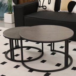 Fativo 70Cmw Coffee Table Set Of 2 Nesting Accent Tables Grey Sintered Stone Marble Top Stacking Side Desk - thumbnail 8