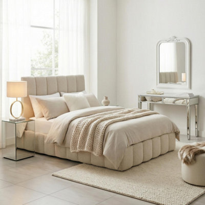 Furniturebox Uk Trifle Beige Boucle Fabric Ottoman Double Bed Frame - image 1