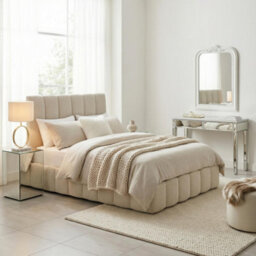 Furniturebox Uk Trifle Beige Boucle Fabric Ottoman Double Bed Frame - thumbnail 1