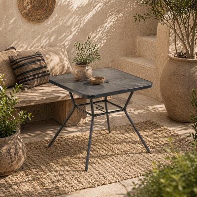 Wyld Haus Nana 80 X 80Cm Square Outdoor Dining Table With Marble-Effect Top And Parasol Hole - image 1