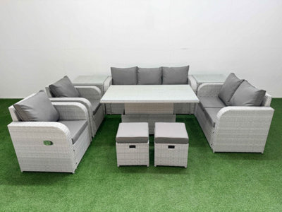 Fimous Pe Rattan Garden Furniture Set Reclining Chair Sofa Set Adjustable Lifting Dining Or Coffee Table 2 Stools 2 Side Table - image 1