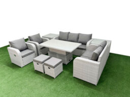 Fimous Pe Rattan Garden Furniture Set Reclining Chair Sofa Set Adjustable Lifting Dining Or Coffee Table 2 Stools 2 Side Table - thumbnail 2