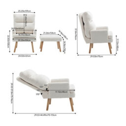 Living And Home White Sherpa Upholstered Lounge Chair With Footstool - thumbnail 5