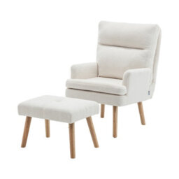 Living And Home White Sherpa Upholstered Lounge Chair With Footstool - thumbnail 4