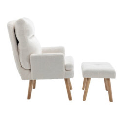 Living And Home White Sherpa Upholstered Lounge Chair With Footstool - thumbnail 2