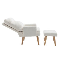 Living And Home White Sherpa Upholstered Lounge Chair With Footstool - thumbnail 3