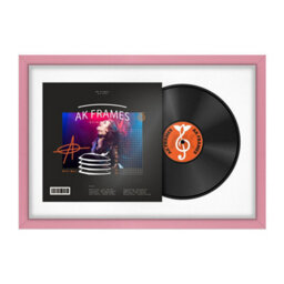 "AK Frames 25X17"" Pink Sleek Vinyl Record Frame With White Mount For 12 Inch Lp Cover & Disc - Overlapped Design"