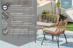 Furniturebox Lisbon Rattan Garden Sofa Set, 4 Seat Outdoor Sofa Set, Beige Rattan Garden Furniture Set, 2 Chairs Coffee Set +Cover - thumbnail 6