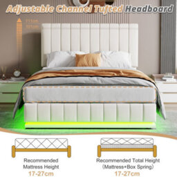 Matteo King Size Ottoman Bed Frame With Rgb Led Lights, Pu Leather, Hydraulic Storage & Adjustable Headboard - Cream White - thumbnail 7