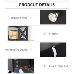 Homcom Console Table Side Desk Shelves Drawers Open Top X Support Hallway Black - thumbnail 6