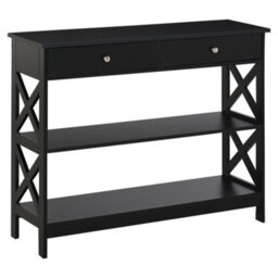 Homcom Console Table Side Desk Shelves Drawers Open Top X Support Hallway Black - thumbnail 2