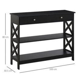 Homcom Console Table Side Desk Shelves Drawers Open Top X Support Hallway Black - thumbnail 3