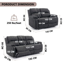 Recliner Sofa Set, Manual Recliner Sofa Suite, Sectional Recliner Couches Set 105 To 135 Degrees Recliner - 3+2 Seater Set - thumbnail 9