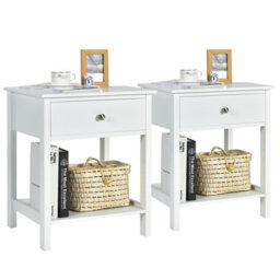 Costway Set Of 2 Nightstand 2-Tier Modern Sofa Side Table Bedroom End Table W/ Drawer - thumbnail 2