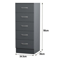 Sundaze Chest Of Drawers Bedroom Furniture Bedside Cabinet With Handle 5 Tall Narrow Drawer Grey 34.5X36X90Cm - thumbnail 5