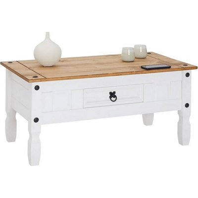 White Coffee Table 1 Drawer Solid Wood Occasional Table - image 1