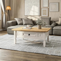 White Coffee Table 1 Drawer Solid Wood Occasional Table - thumbnail 5