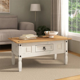 White Coffee Table 1 Drawer Solid Wood Occasional Table - thumbnail 6