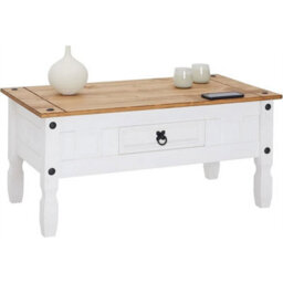 White Coffee Table 1 Drawer Solid Wood Occasional Table - thumbnail 1