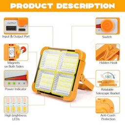 100W Rechargeable Solar Led Work Light 5 Modes - thumbnail 3