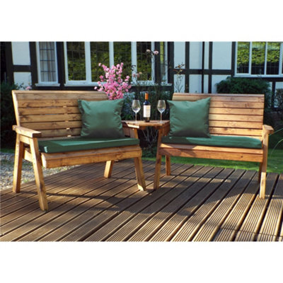 Marlborough Traditional Twin Bench Set Angled With 2 X Bench Cushion Green, 2 X Scatter Cushion Green & 2 X Standard Covers - image 1