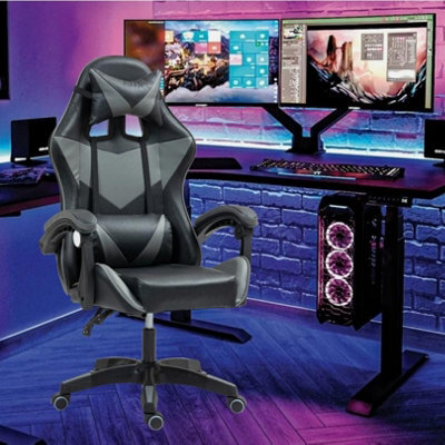 Gaming Chair Ergonomic Massage Computer Chair With Lumbar Height Adjustable Grey - image 1