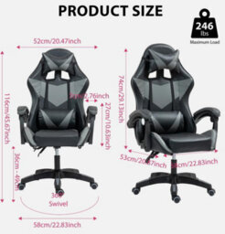Gaming Chair Ergonomic Massage Computer Chair With Lumbar Height Adjustable Grey - thumbnail 5